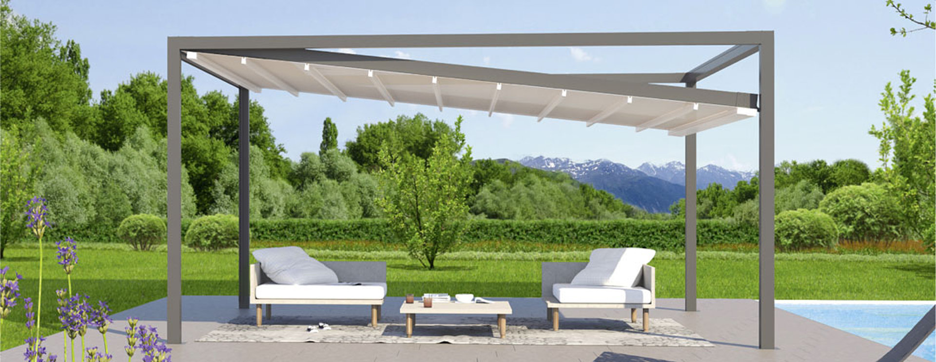 weinor Pergola-Markise sunrain über einer Terrasse