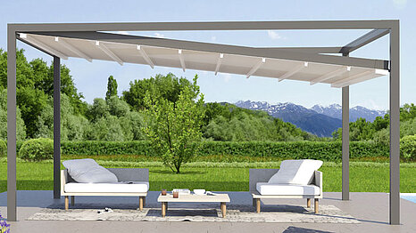 weinor Pergola-Markise sunrain über einer Terrasse