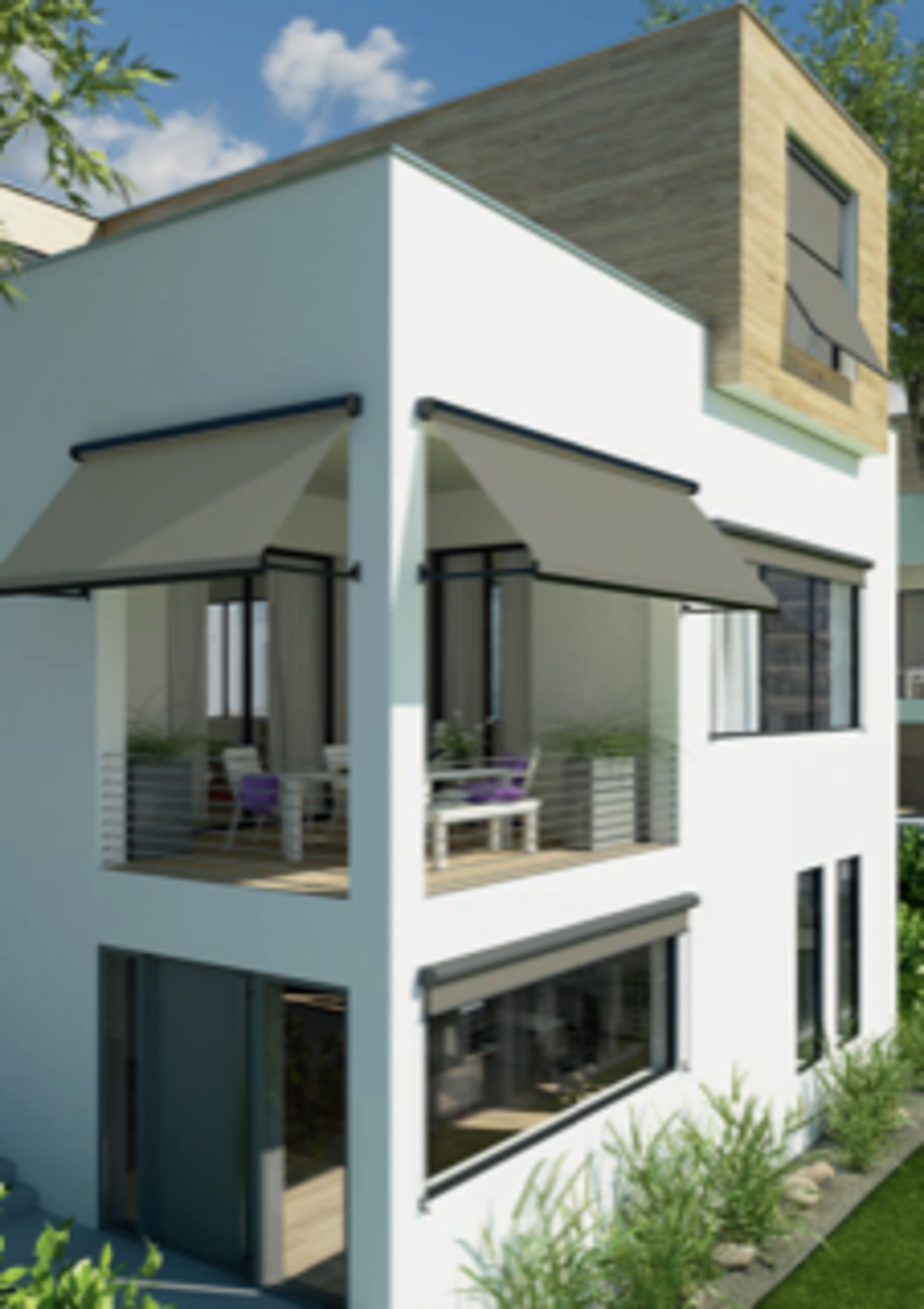 Fallarm-Markisen – 3D-Visualisierung an einem Balkon